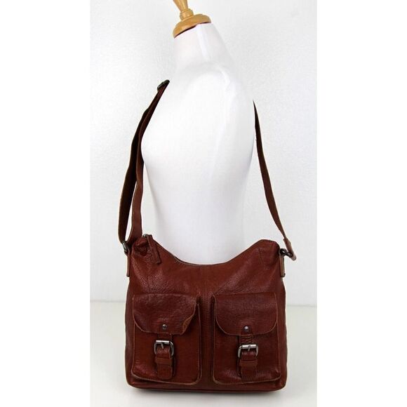 SPIKES & SPARROW BROWN GENUINE LEATHER SHOULDER BAG X-BODY ZIP TOP HANDBAG PURSE - Picture 2 of 11